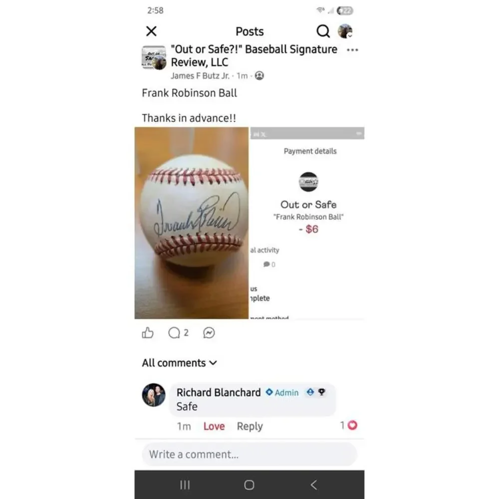 Frank Robinson Autographed Official NL Ball With Safe Pass - Picture 3 of 3